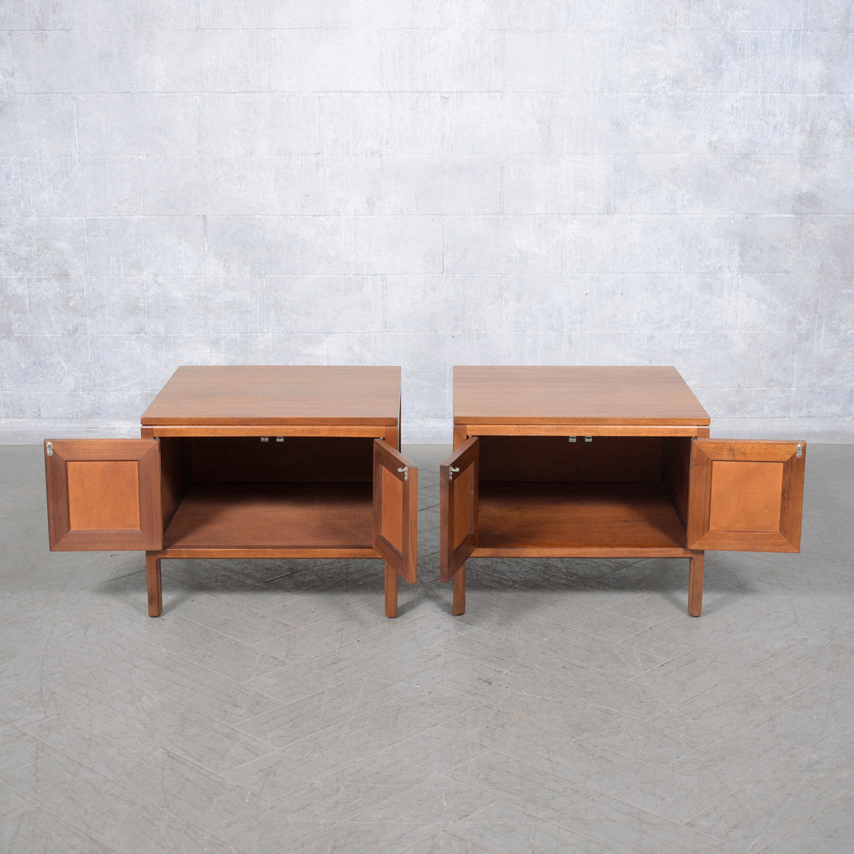 Restored Mid-Century Modern Walnut Nightstands with Storage