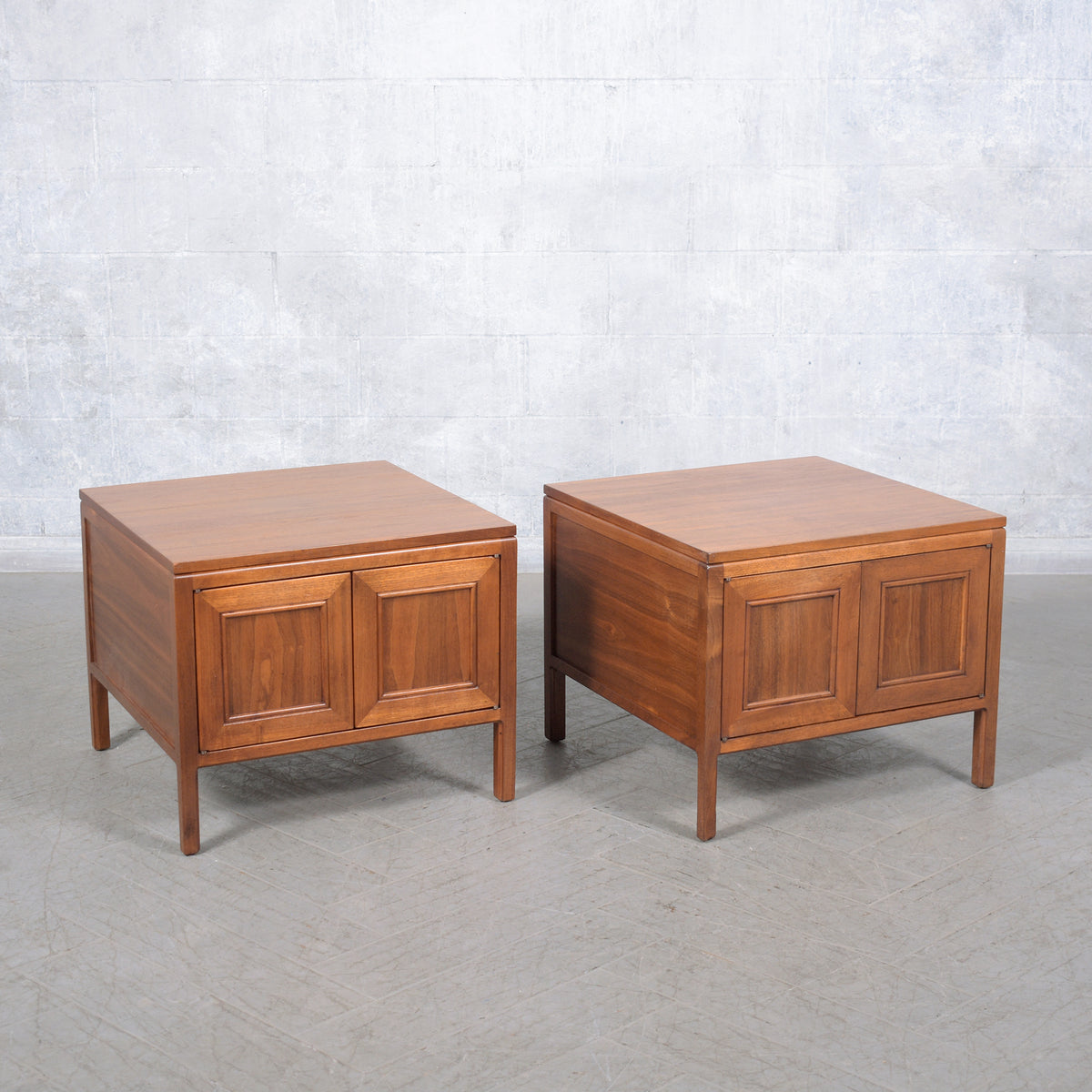 Restored Mid-Century Modern Walnut Nightstands with Storage