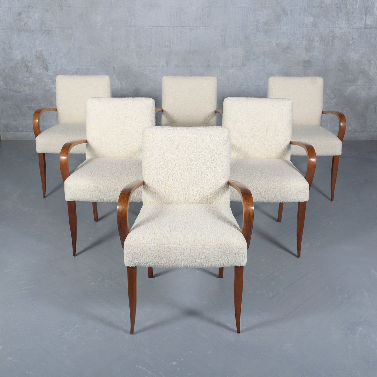 Set of 6 Mid-Century Modern Walnut Armchairs: Restored Elegance