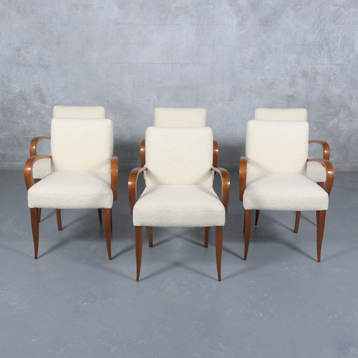 Set of 6 Mid-Century Modern Walnut Armchairs: Restored Elegance