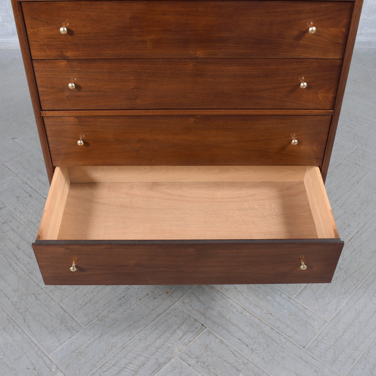 Vintage 1960s Danish Modern Tall Dresser in Mahogany with Original Brass Pulls