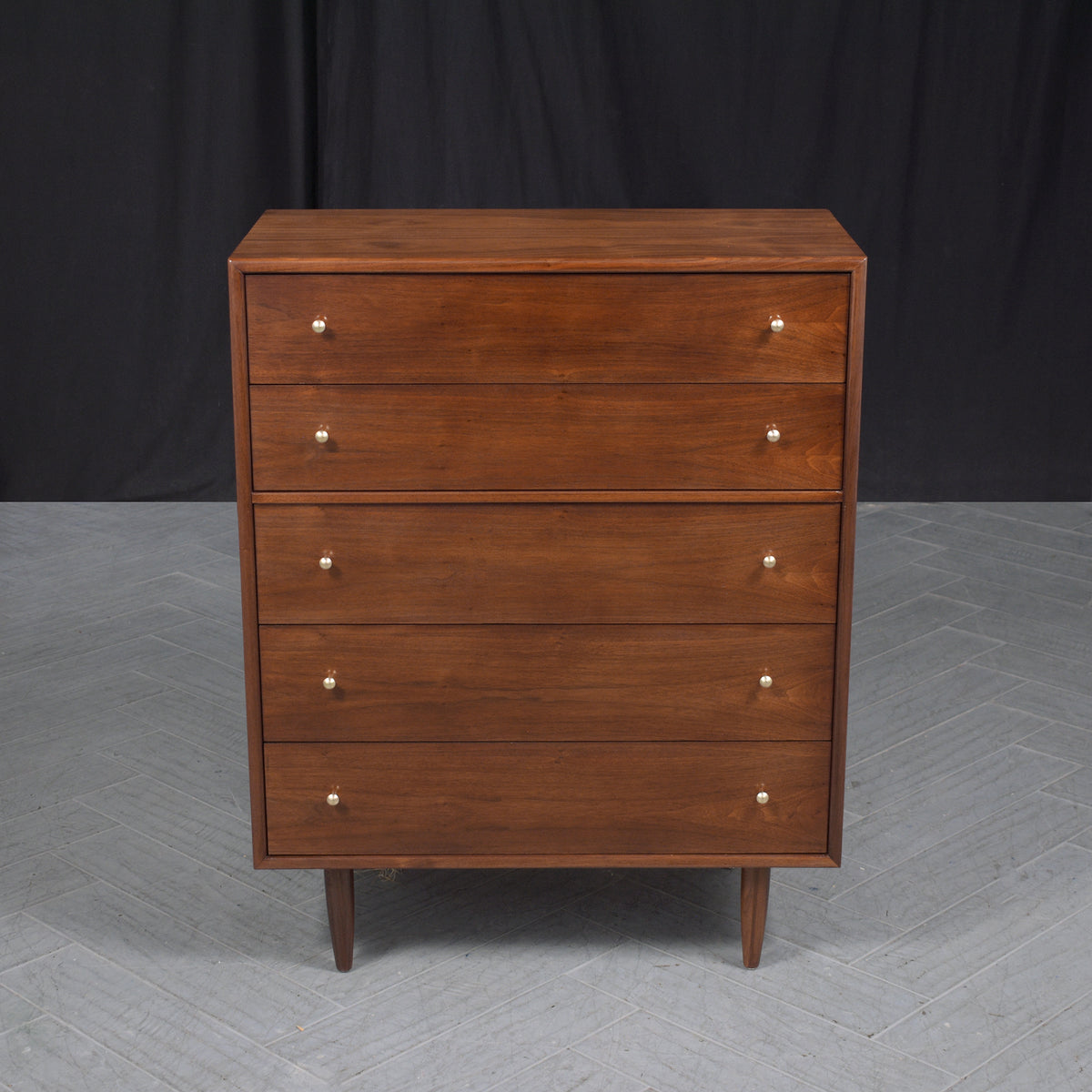 Vintage 1960s Danish Modern Tall Dresser in Mahogany with Original Brass Pulls