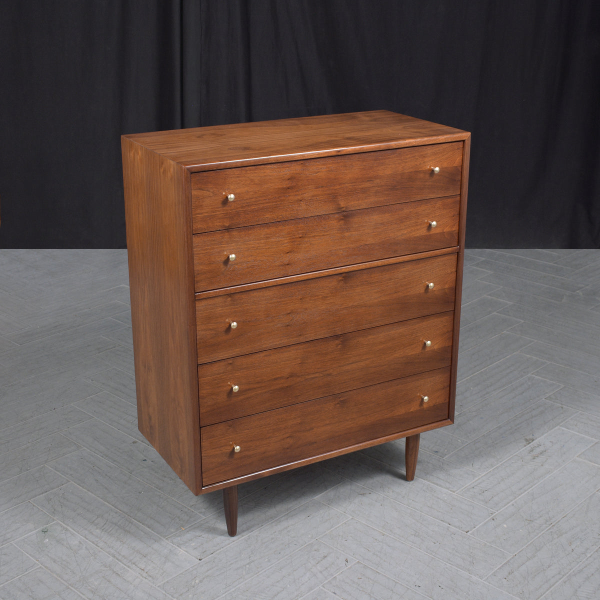 Vintage 1960s Danish Modern Tall Dresser in Mahogany with Original Brass Pulls