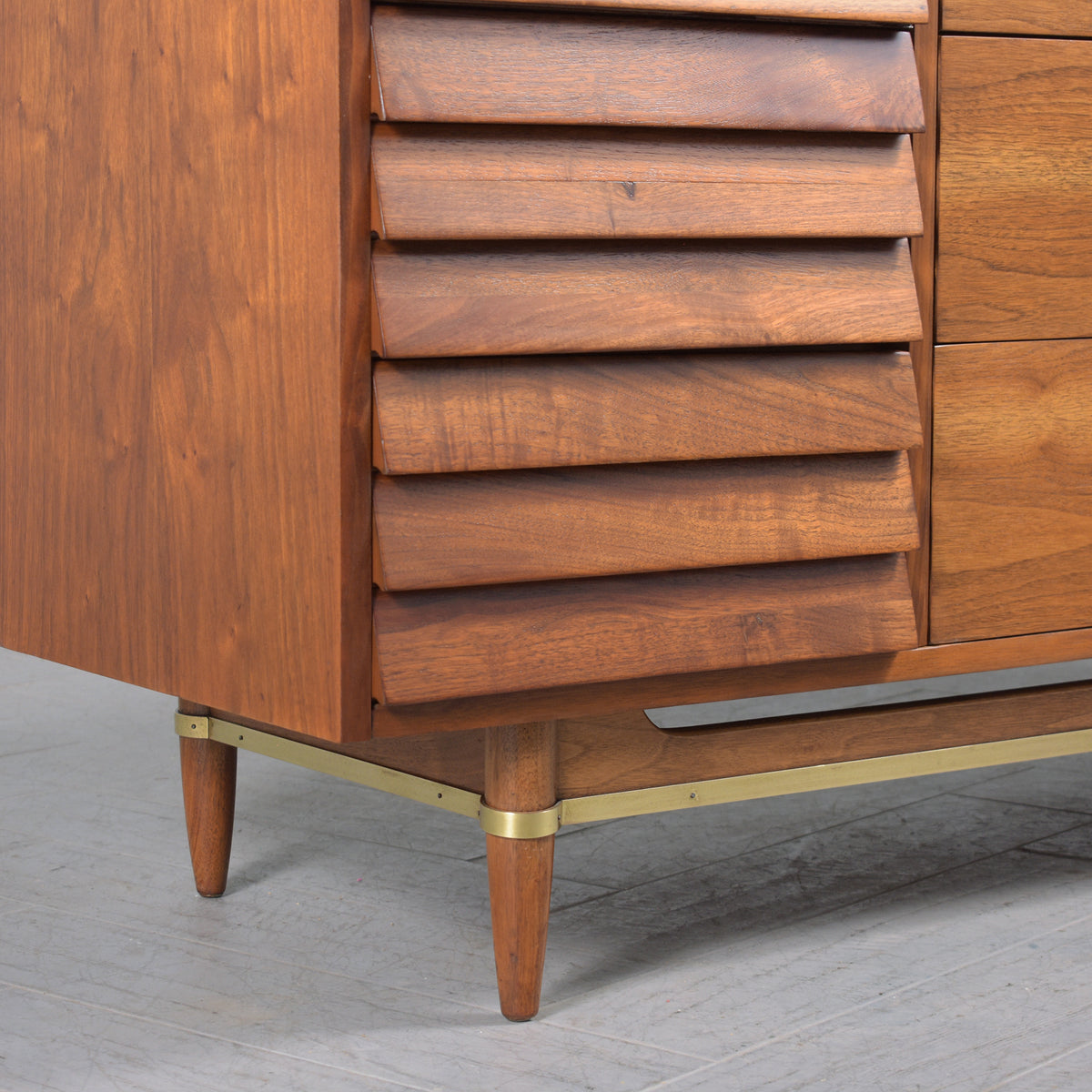 Vintage Mid-Century Modern Walnut Dresser with Brass Accents - Restored Elegance