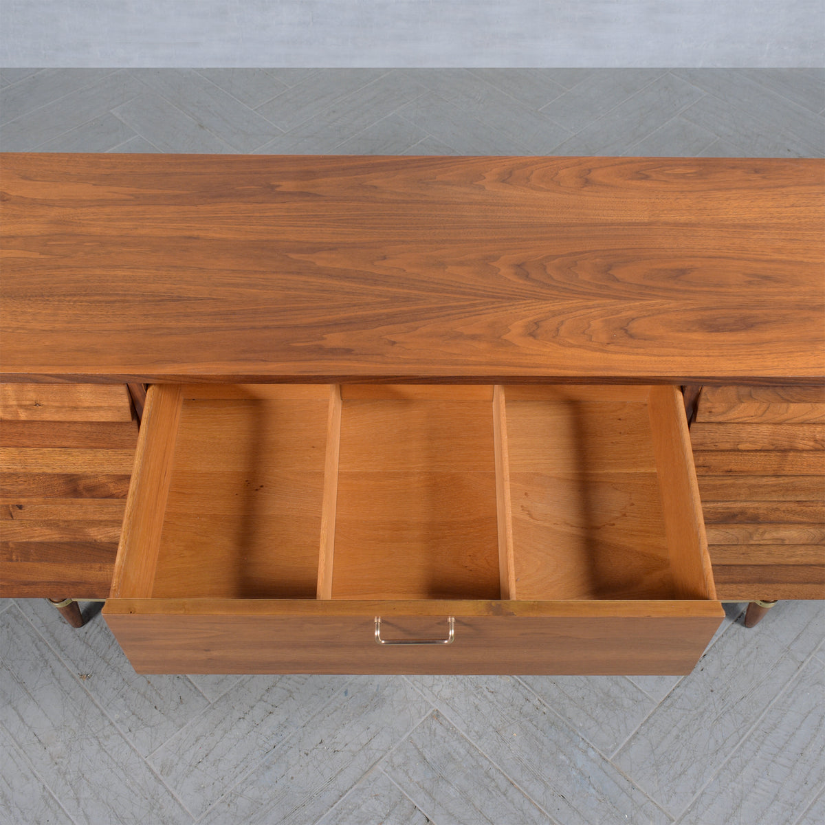 Vintage Mid-Century Modern Walnut Dresser with Brass Accents - Restored Elegance