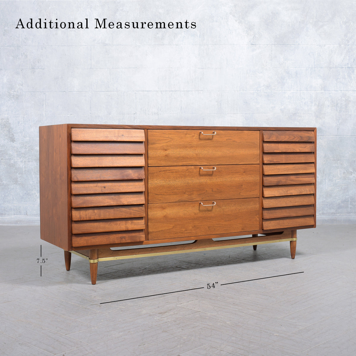 Vintage Mid-Century Modern Walnut Dresser with Brass Accents - Restored Elegance