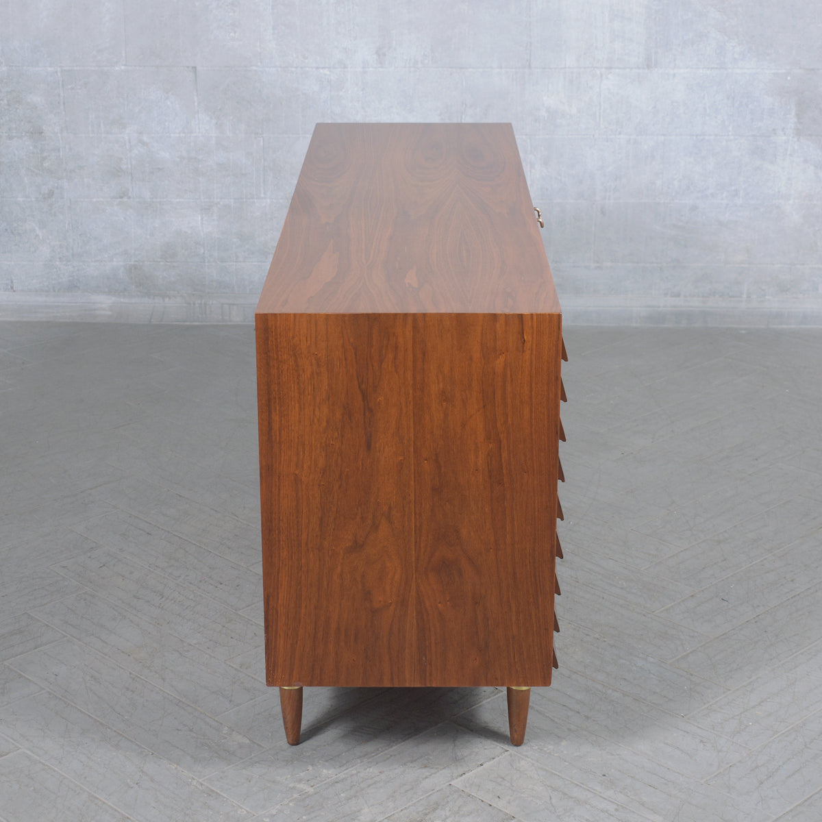 Vintage Mid-Century Modern Walnut Dresser with Brass Accents - Restored Elegance