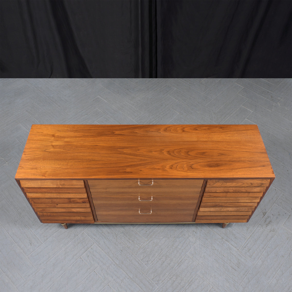 Vintage Mid-Century Modern Walnut Dresser with Brass Accents - Restored Elegance