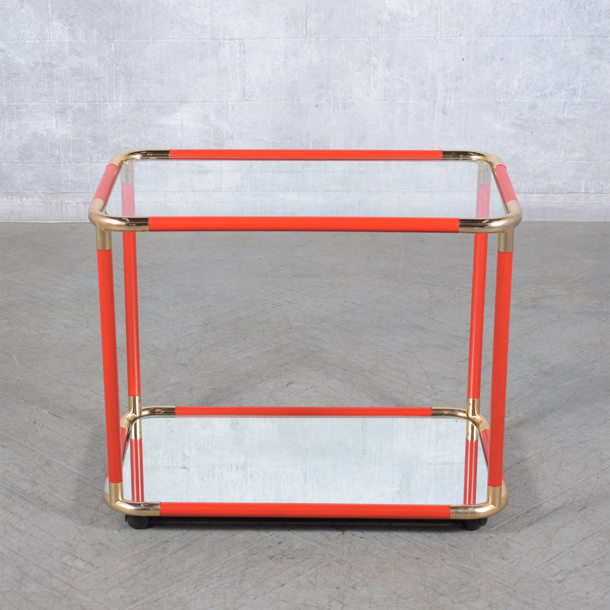 Restored 1980s Vintage Bar Cart in Wood, Brass, and Glass