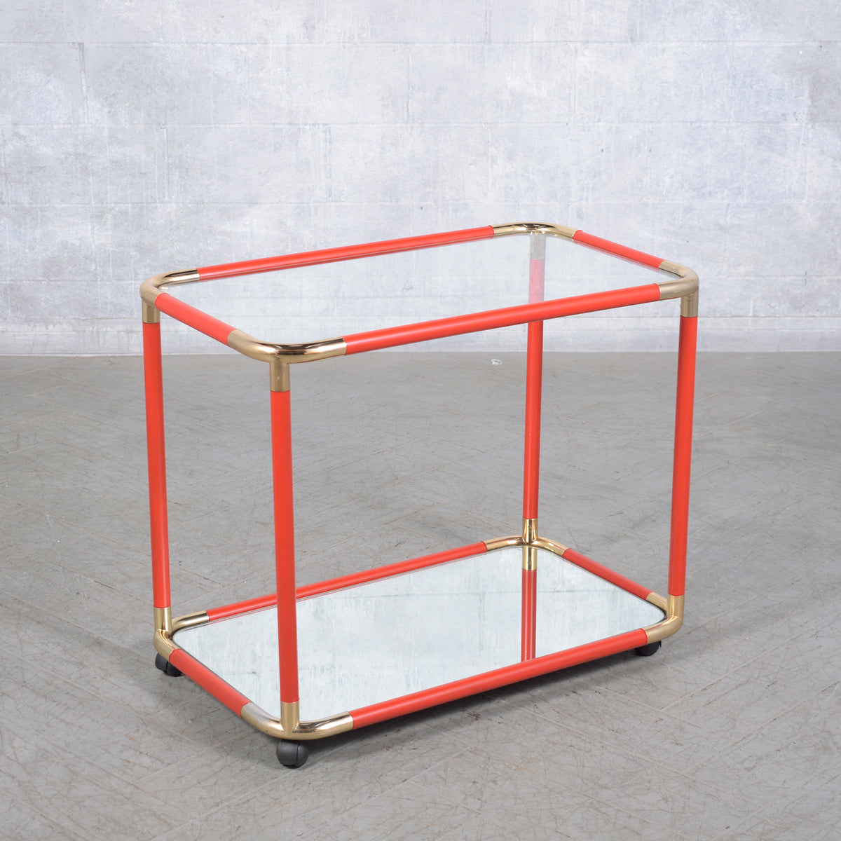 Restored 1980s Vintage Bar Cart in Wood, Brass, and Glass