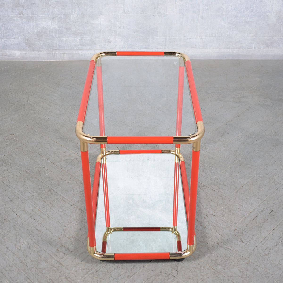 Restored 1980s Vintage Bar Cart in Wood, Brass, and Glass