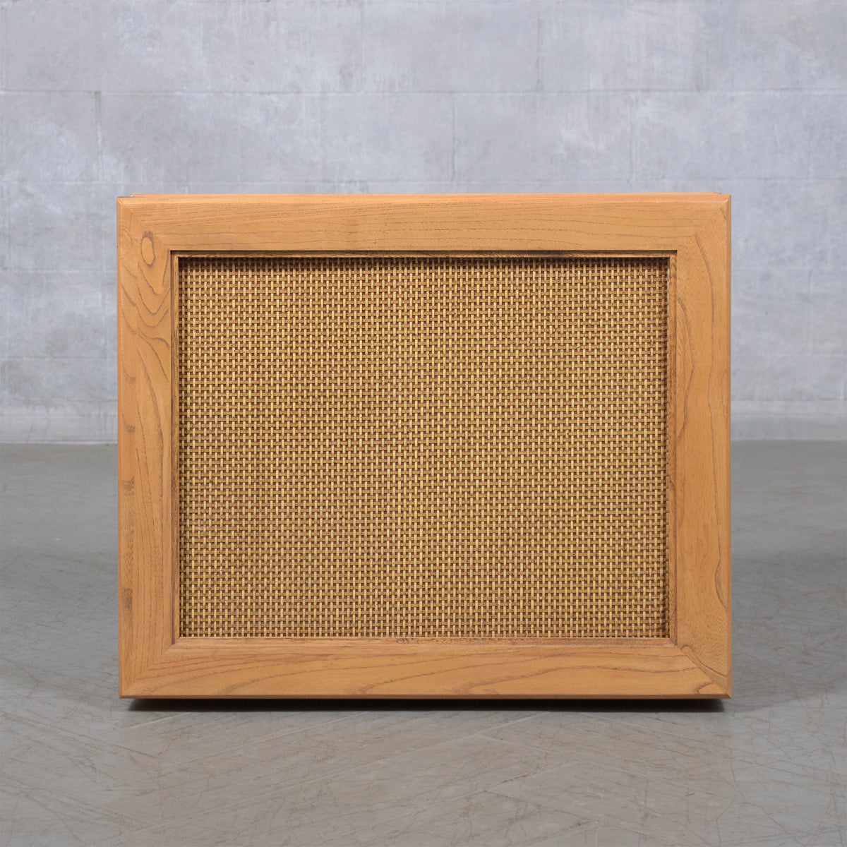 Restored 1980s Mid-Century Oak Rattan Side Table