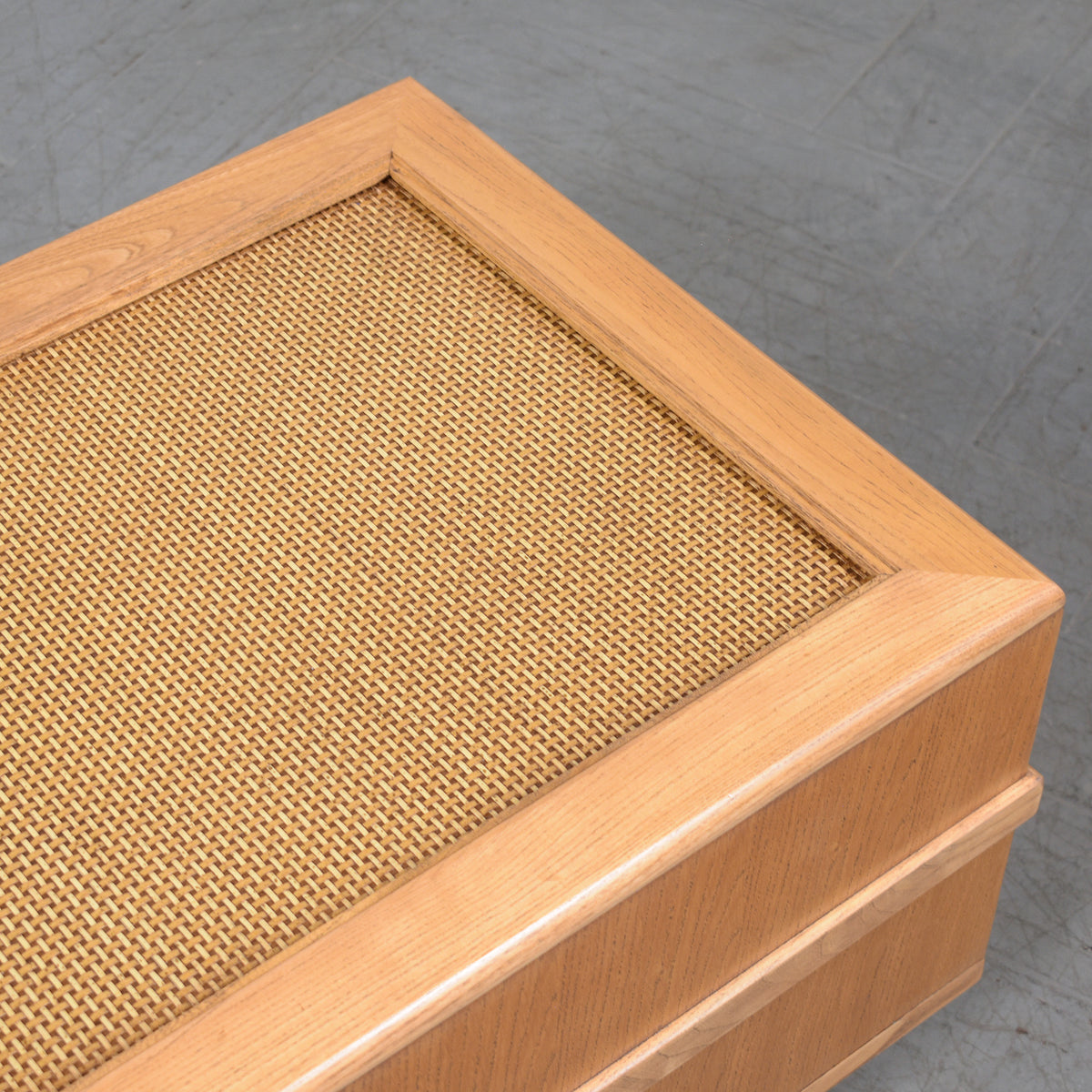 Restored 1980s Mid-Century Oak Rattan Side Table
