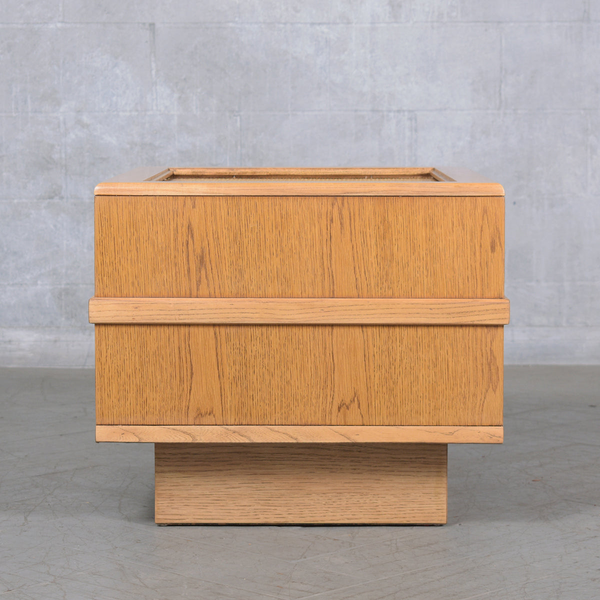 Restored 1980s Mid-Century Oak Rattan Side Table