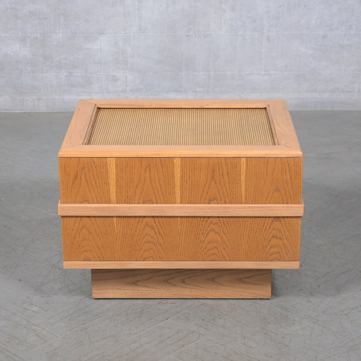 Restored 1980s Mid-Century Oak Rattan Side Table