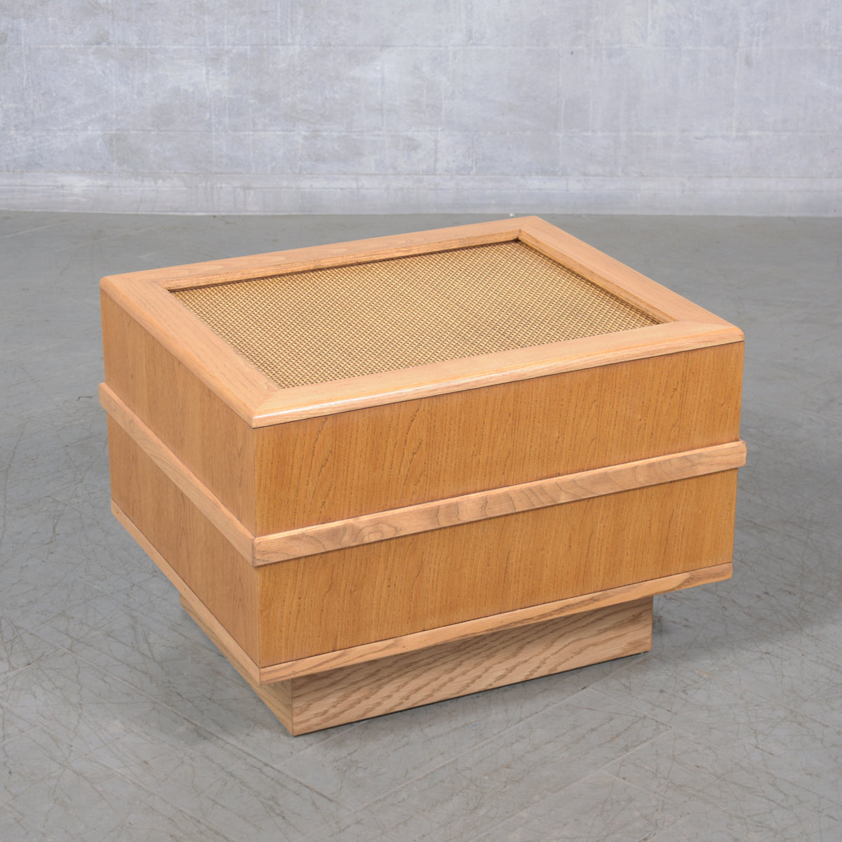 Restored 1980s Mid-Century Oak Rattan Side Table