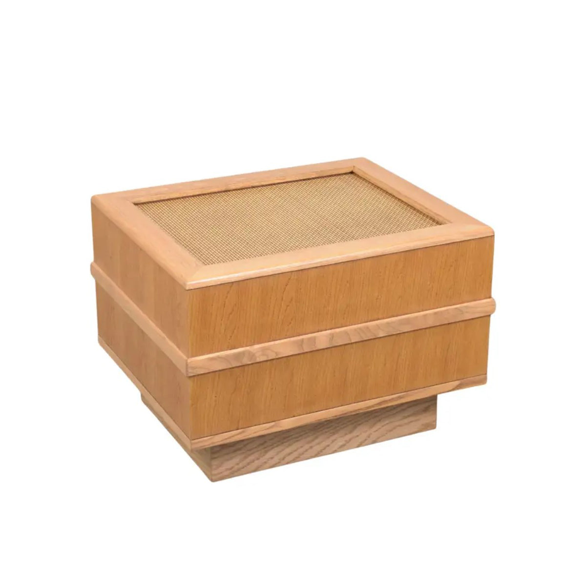 Restored 1980s Mid-Century Oak Rattan Side Table