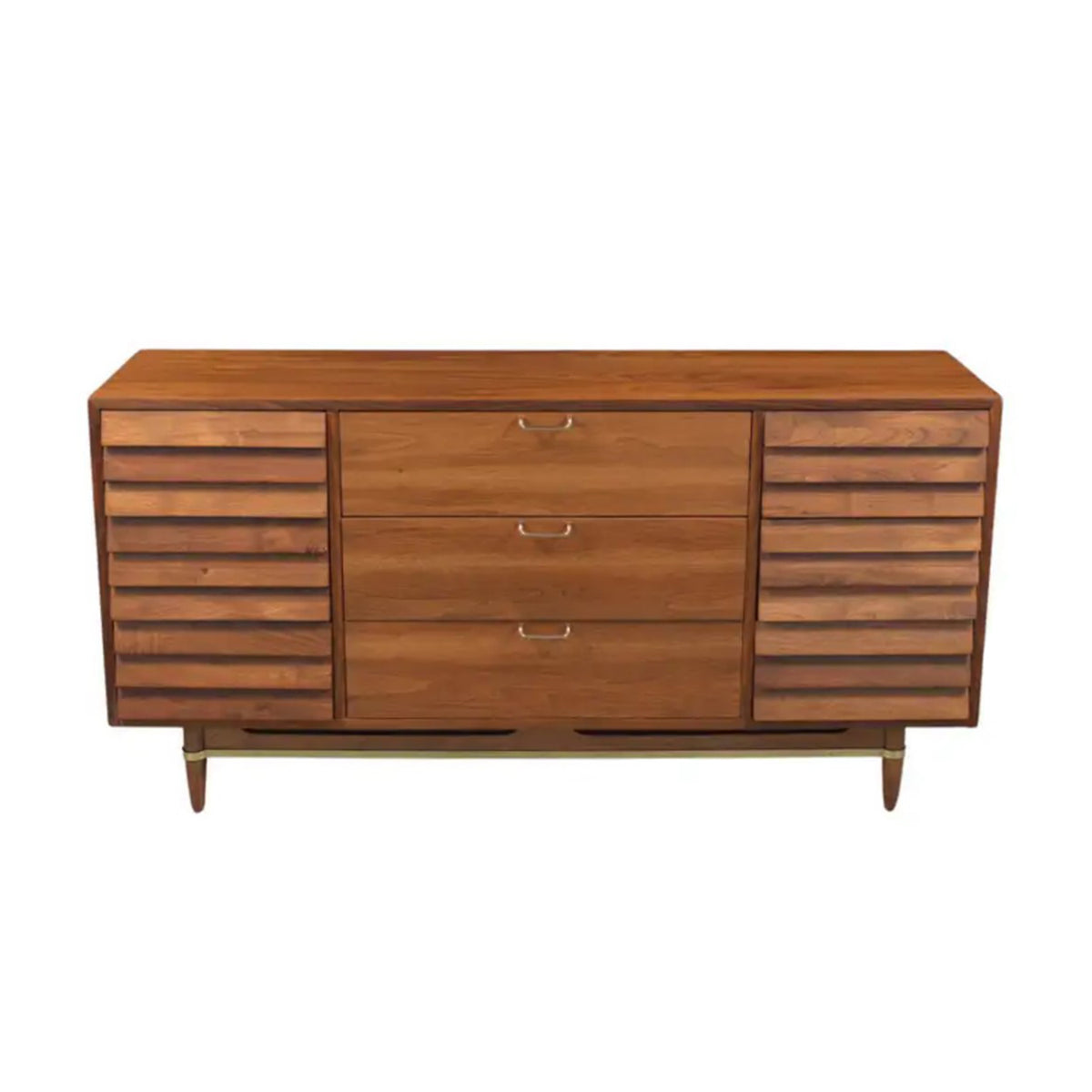 Vintage Mid-Century Modern Walnut Dresser with Brass Accents - Restored Elegance