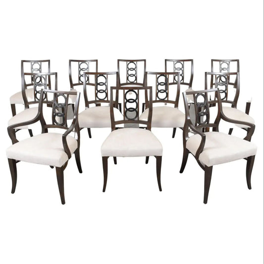 1950s Vintage Baker Walnut Dining Chairs Set of 12