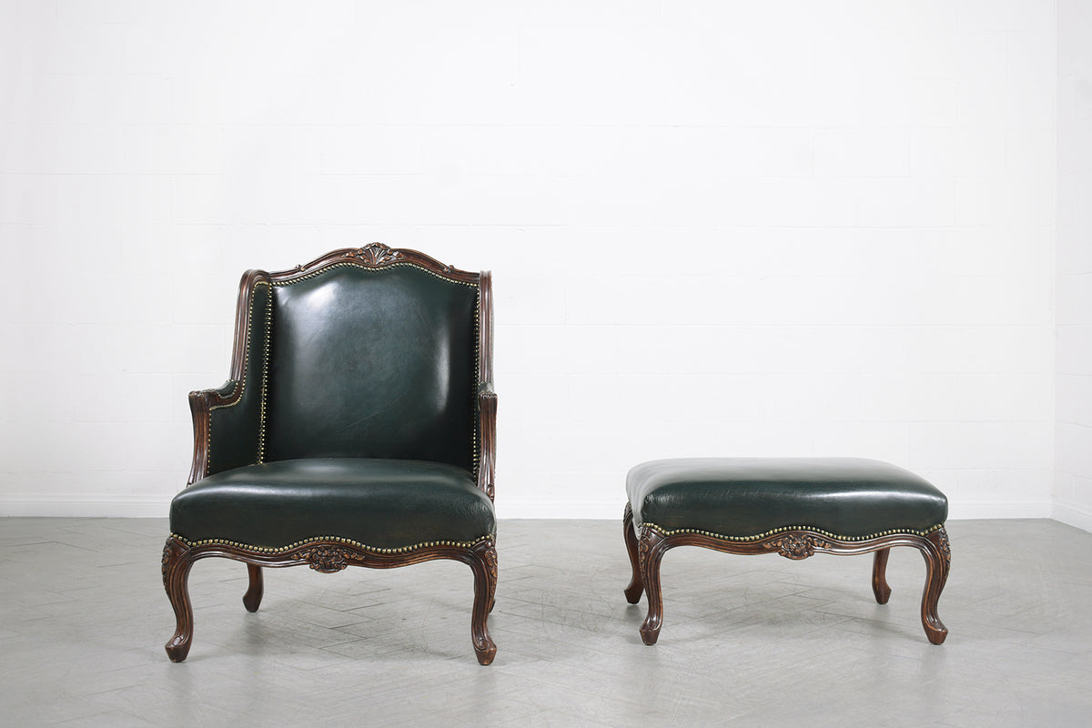 Wingback Leather Chair and Ottoman
