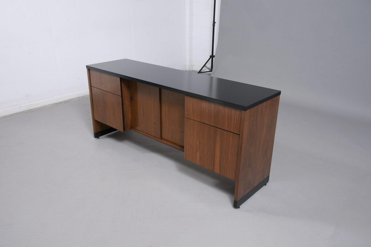 Restored Mid-Century Modern Executive Credenza in Ebonized Walnut