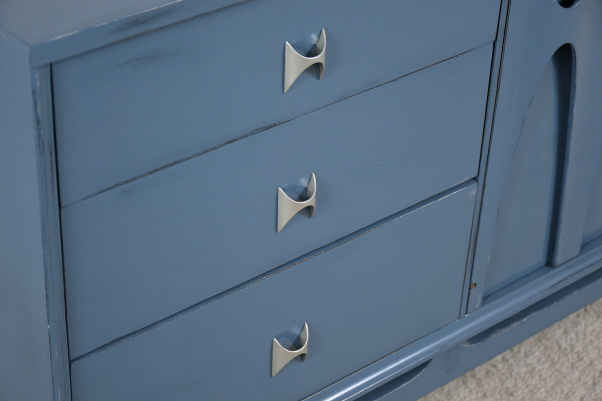 1960s Broyhill Brasilia Blue Lacquered Mid-Century Credenza - Elegantly Restored