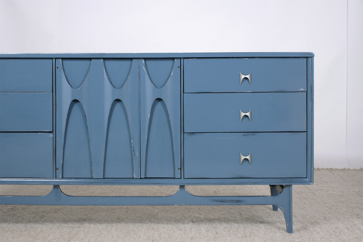 1960s Broyhill Brasilia Blue Lacquered Mid-Century Credenza - Elegantly Restored