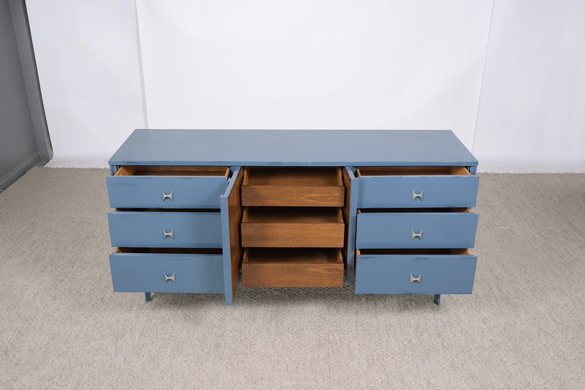1960s Broyhill Brasilia Blue Lacquered Mid-Century Credenza - Elegantly Restored