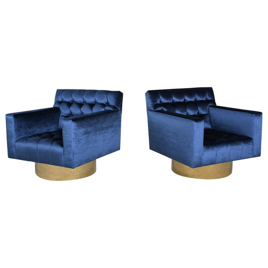 Pair of Mid-Century Upholstery Swivel Lounge Chairs
