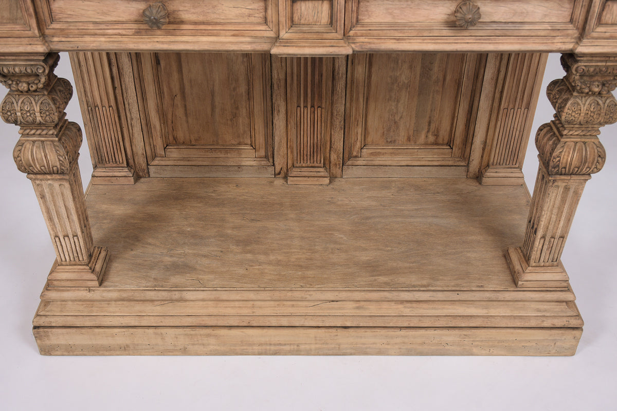 1880s Antique Baroque Carved Walnut Console with White Marble Top