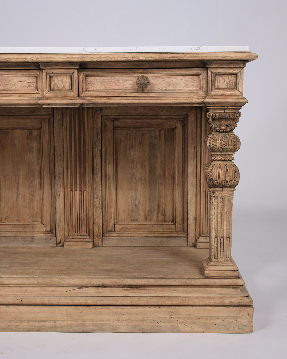 1880s Antique Baroque Carved Walnut Console with White Marble Top