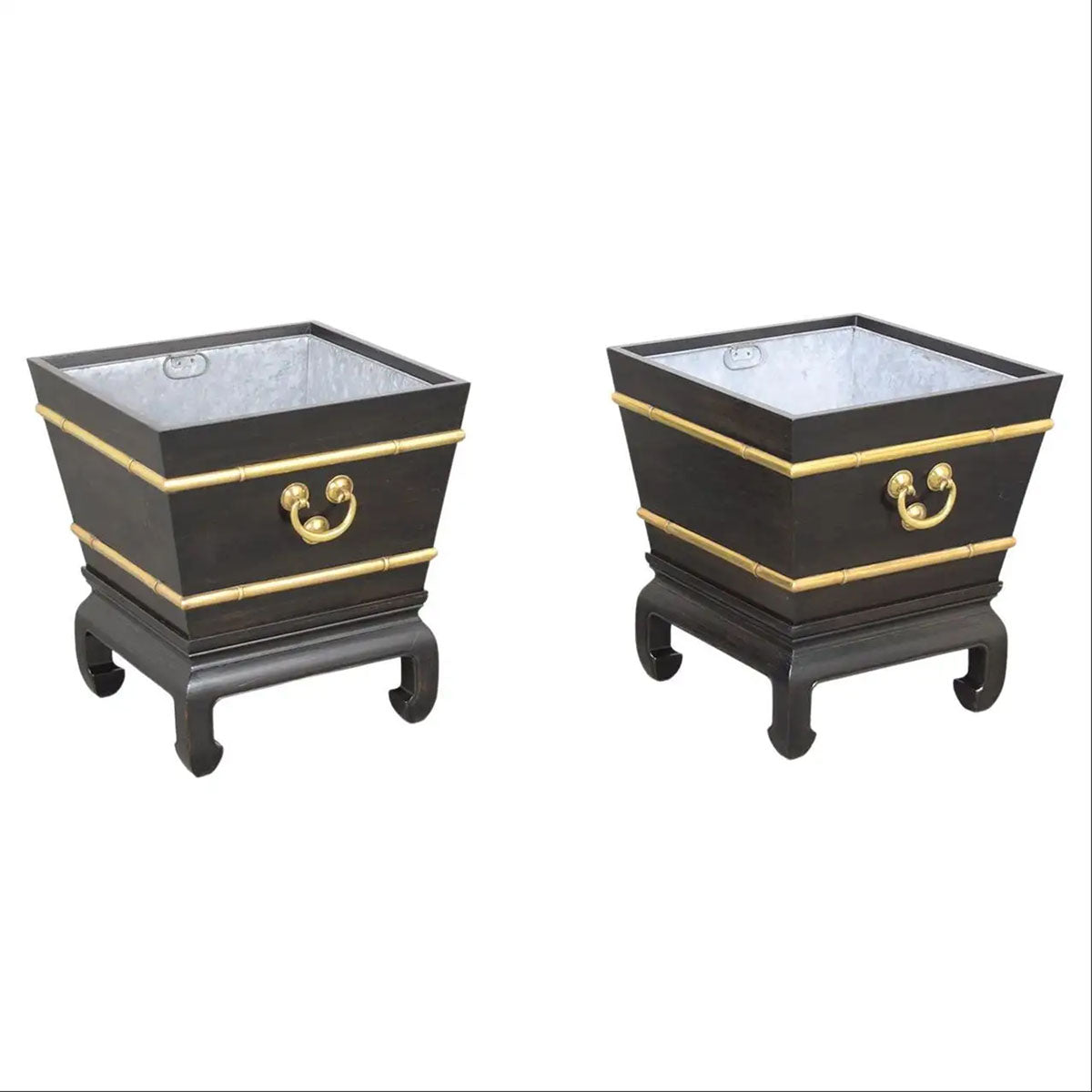 Restored Early 1900s Chinese Wood and Brass Garden Planters