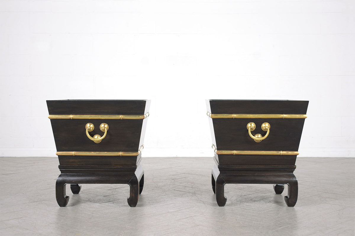 Restored Early 1900s Chinese Wood and Brass Garden Planters