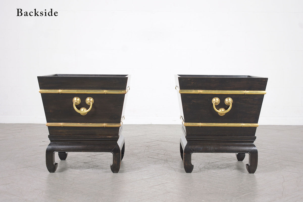 Restored Early 1900s Chinese Wood and Brass Garden Planters