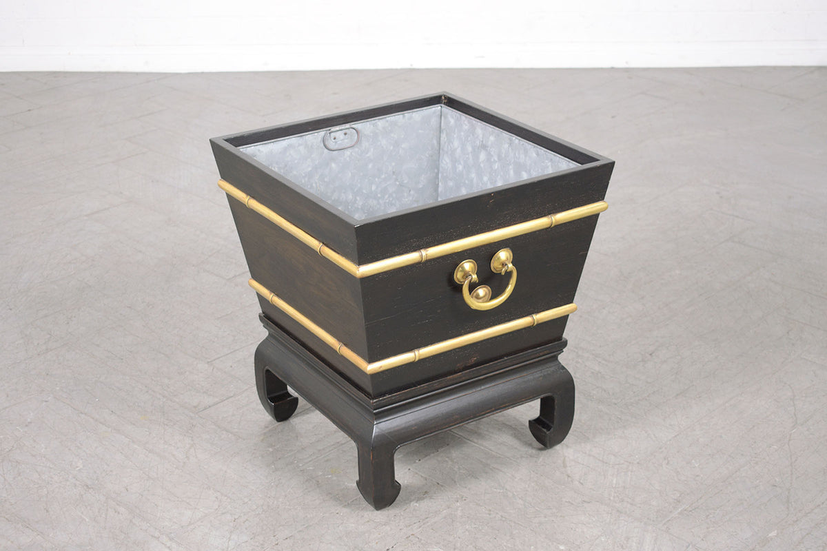 Restored Early 1900s Chinese Wood and Brass Garden Planters