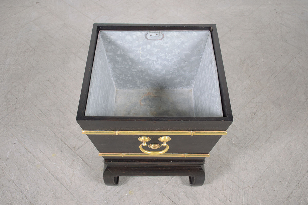 Restored Early 1900s Chinese Wood and Brass Garden Planters
